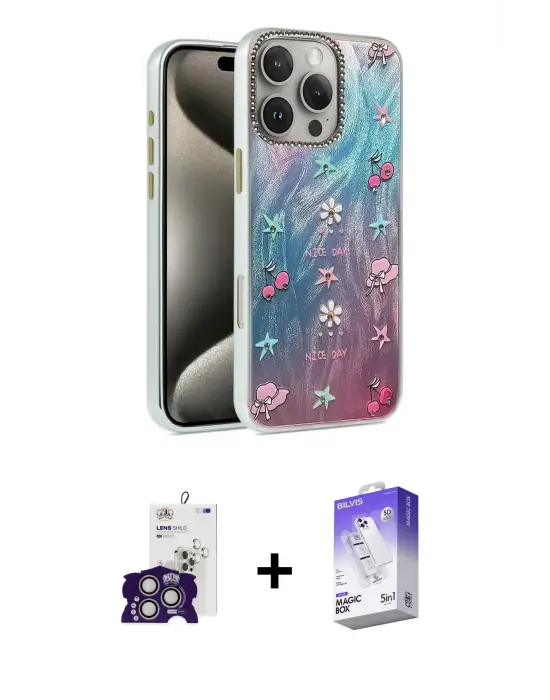 ieg™ iPhone 16 Pro Max Kılıf Zirve Modern Prime - Siyah Bilvis 5in1 3D Magic Cam Ekran Koruyucu + Bilvis Titan Kamera Lens - GS