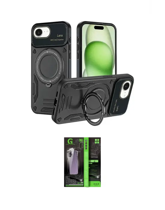 ieg™ iPhone 16E Kılıf Kıvılcım Modern Serisi - Şeffaf 360 Full Body Arka Koruyucu