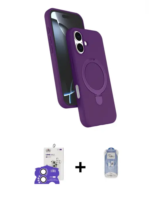 ieg™ iPhone 17 Kılıf İz Işık Koleksiyonu - Siyah Joko Magic 5D Cam + Bilvis Titan Kamera Lens - LA