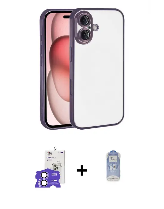 ieg™ iPhone 17 Kılıf Vadi Minimal - Siyah Joko Magic 5D Cam + Bilvis Titan Kamera Lens - LA