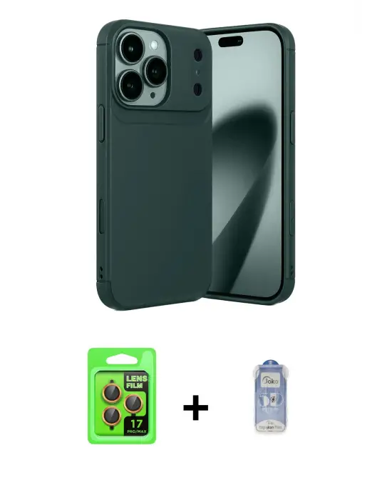 ieg™ iPhone 17 Pro Kılıf Eksen Form Prime - Siyah Joko Magic 5D Cam + Raze Metal Kamera Lens - TU