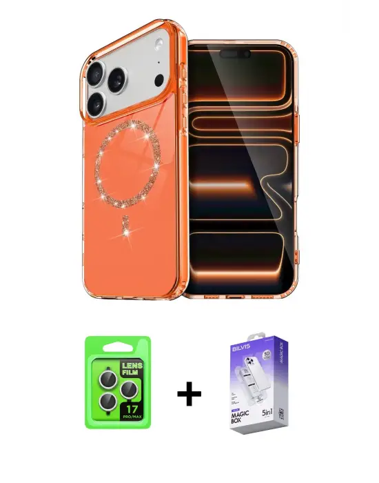 ieg™ iPhone 17 Pro Kılıf Kıvılcım Form Prime - Siyah Bilvis 5in1 3D Magic Cam Ekran Koruyucu + Raze Metal Kamera Lens - GS