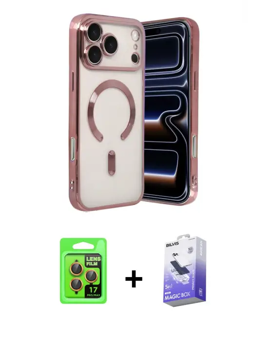 ieg™ iPhone 17 Pro Kılıf Nova Işık Özel Seri - Siyah Bilvis 5in1 5D Magic Hayalet Cam Ekran Koruyucu + Raze Metal Kamera Lens - TU