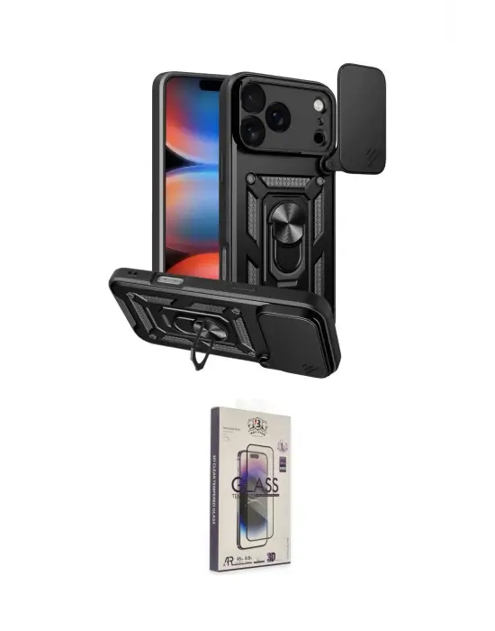 ieg™ iPhone 17 Pro Max Kılıf Ahenk Klasik - Siyah Bilvis 3D Cam Ekran Koruyucu