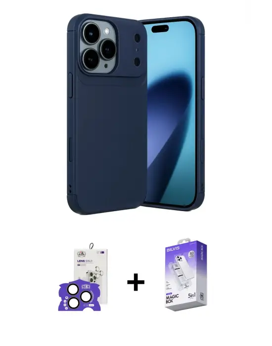 ieg™ iPhone 17 Pro Max Kılıf Eksen Form Prime - Siyah Bilvis 5in1 3D Magic Cam Ekran Koruyucu + Bilvis Titan Kamera Lens - NLGY