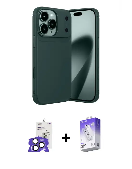 ieg™ iPhone 17 Pro Max Kılıf Eksen Form Prime - Siyah Bilvis 5in1 3D Magic Cam Ekran Koruyucu + Bilvis Titan Kamera Lens - NLGY