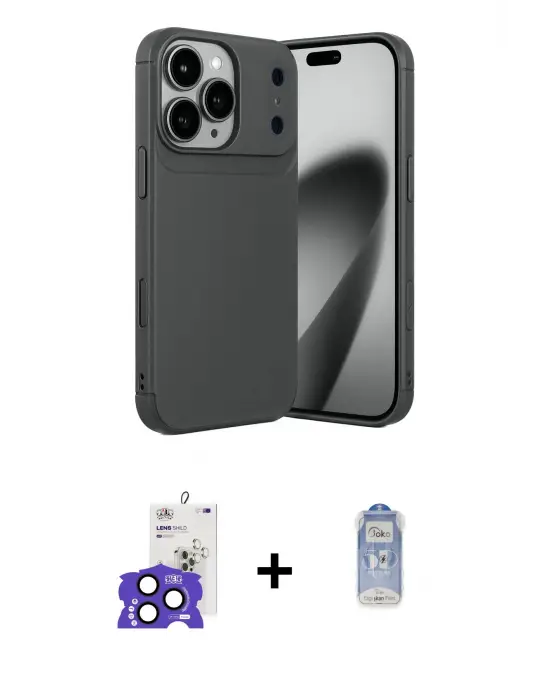 ieg™ iPhone 17 Pro Max Kılıf Eksen Form Prime - Siyah Joko Magic 5D Cam + Bilvis Titan Kamera Lens - LT