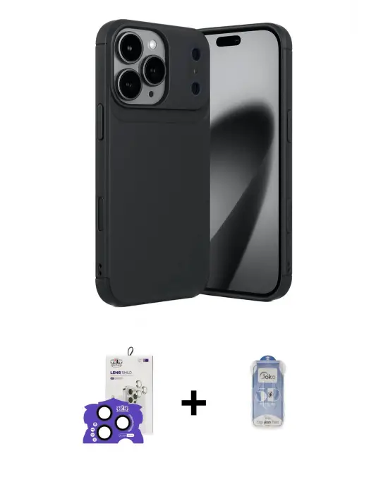 ieg™ iPhone 17 Pro Max Kılıf Eksen Form Prime - Siyah Joko Magic 5D Cam + Bilvis Titan Kamera Lens - LT
