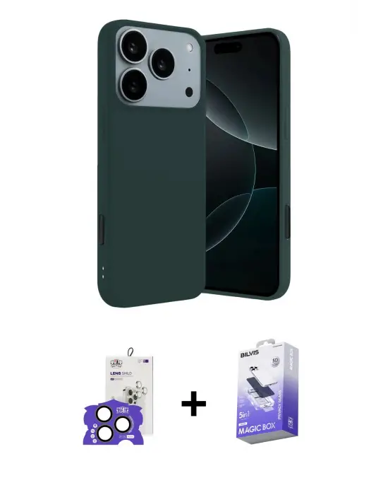 ieg™ iPhone 17 Pro Max Kılıf Kozmos Yansıma Özel Seri - Siyah Bilvis 5in1 5D Magic Hayalet Cam Ekran Koruyucu + Bilvis Titan Kamera Lens - NLGY
