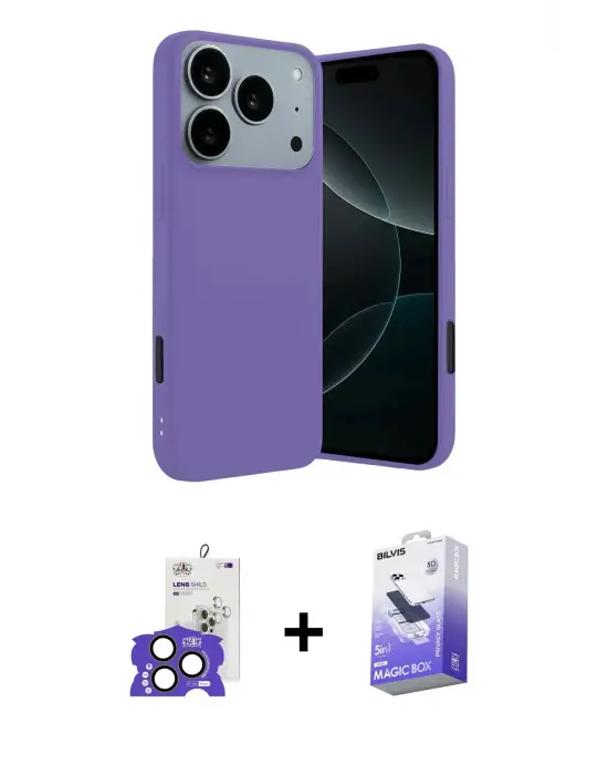 ieg™ iPhone 17 Pro Max Kılıf Kozmos Yansıma Özel Seri - Siyah Bilvis 5in1 5D Magic Hayalet Cam Ekran Koruyucu + Bilvis Titan Kamera Lens - NLGY