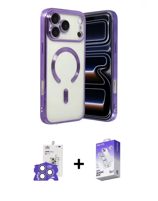 ieg™ iPhone 17 Pro Max Kılıf Nova Işık Özel Seri - Siyah Bilvis 5in1 3D Magic Cam Ekran Koruyucu + Bilvis Titan Kamera Lens - GS