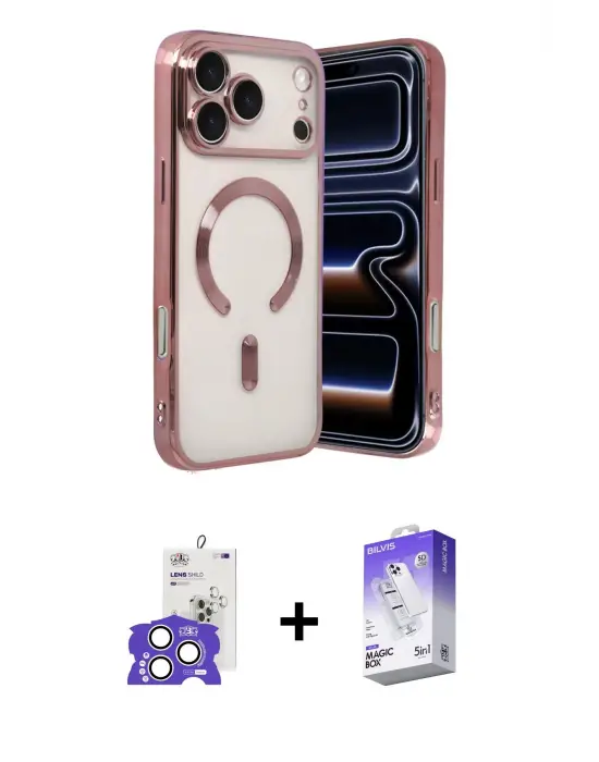 ieg™ iPhone 17 Pro Max Kılıf Nova Işık Özel Seri - Siyah Bilvis 5in1 3D Magic Cam Ekran Koruyucu + Bilvis Titan Kamera Lens - GS