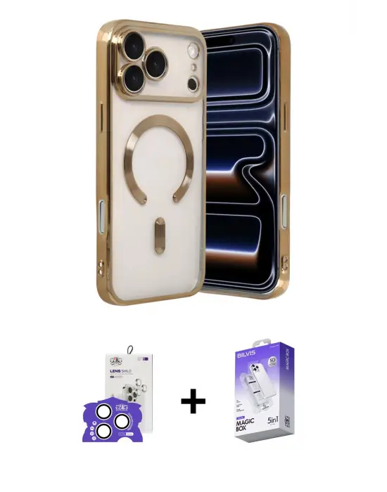 ieg™ iPhone 17 Pro Max Kılıf Nova Işık Özel Seri - Siyah Bilvis 5in1 3D Magic Cam Ekran Koruyucu + Bilvis Titan Kamera Lens - GS