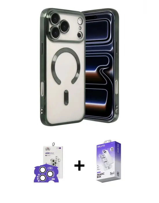 ieg™ iPhone 17 Pro Max Kılıf Nova Işık Özel Seri - Siyah Bilvis 5in1 3D Magic Cam Ekran Koruyucu + Bilvis Titan Kamera Lens - GS