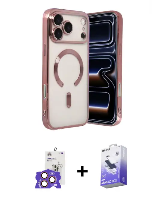 ieg™ iPhone 17 Pro Max Kılıf Nova Işık Özel Seri - Siyah Bilvis 5in1 5D Magic Hayalet Cam Ekran Koruyucu + Bilvis Titan Kamera Lens - TU