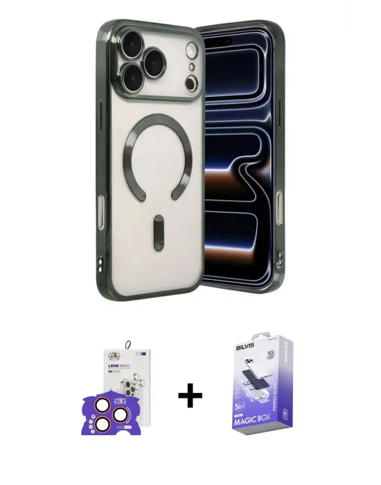ieg™ iPhone 17 Pro Max Kılıf Nova Işık Özel Seri - Siyah Bilvis 5in1 5D Magic Hayalet Cam Ekran Koruyucu + Bilvis Titan Kamera Lens - TU