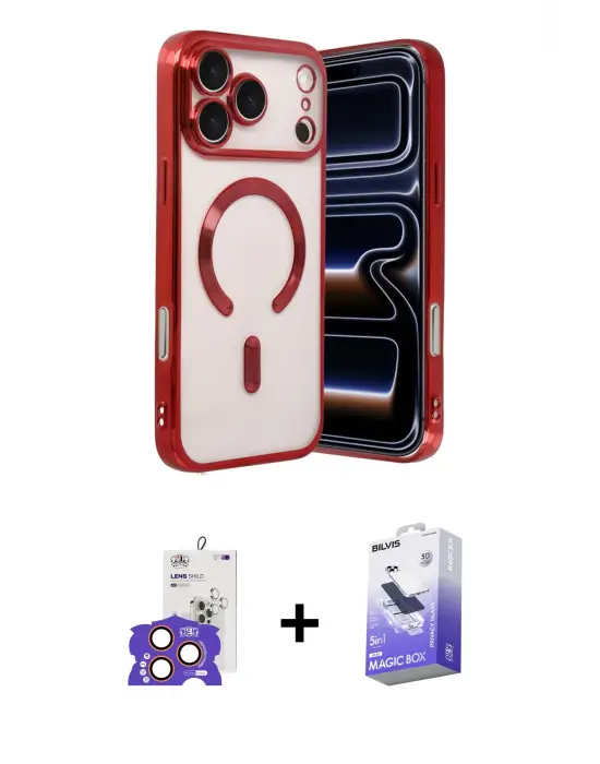 ieg™ iPhone 17 Pro Max Kılıf Nova Işık Özel Seri - Siyah Bilvis 5in1 5D Magic Hayalet Cam Ekran Koruyucu + Bilvis Titan Kamera Lens - TU
