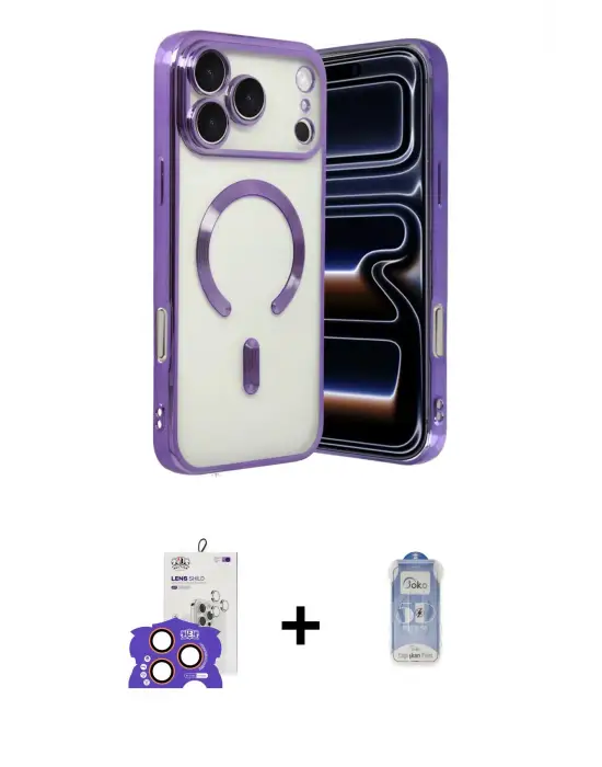 ieg™ iPhone 17 Pro Max Kılıf Nova Işık Özel Seri - Siyah Joko Magic 5D Cam + Bilvis Titan Kamera Lens - TU