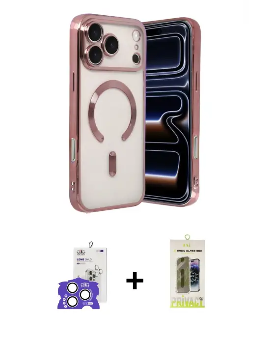 ieg™ iPhone 17 Pro Max Kılıf Nova Işık Özel Seri - Siyah Joko Magic 5D Hayalet Cam + Bilvis Titan Kamera Lens - GS