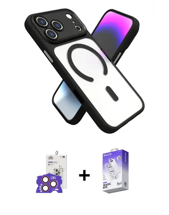 ieg™ iPhone 17 Pro Max Kılıf Nova Yansıma Serisi - Siyah Bilvis 5in1 3D Magic Cam Ekran Koruyucu + Bilvis Titan Kamera Lens - TU