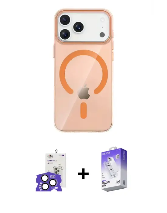 ieg™ iPhone 17 Pro Max Kılıf Pusula Form Özel Seri - Siyah Bilvis 5in1 3D Magic Cam Ekran Koruyucu + Bilvis Titan Kamera Lens - NLGY