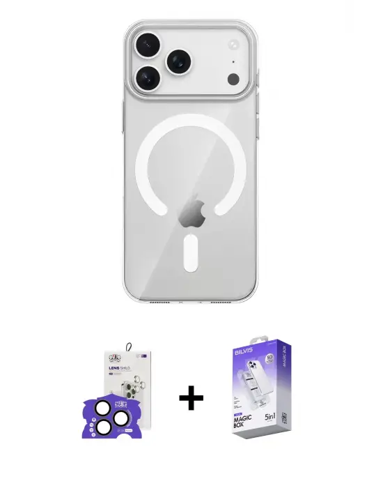 ieg™ iPhone 17 Pro Max Kılıf Pusula Form Özel Seri - Siyah Bilvis 5in1 3D Magic Cam Ekran Koruyucu + Bilvis Titan Kamera Lens - NLGY