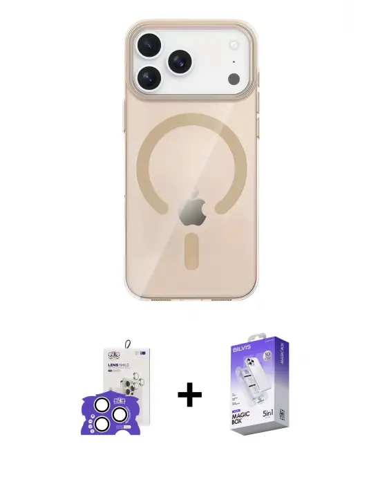 ieg™ iPhone 17 Pro Max Kılıf Pusula Form Özel Seri - Siyah Bilvis 5in1 3D Magic Cam Ekran Koruyucu + Bilvis Titan Kamera Lens - GS