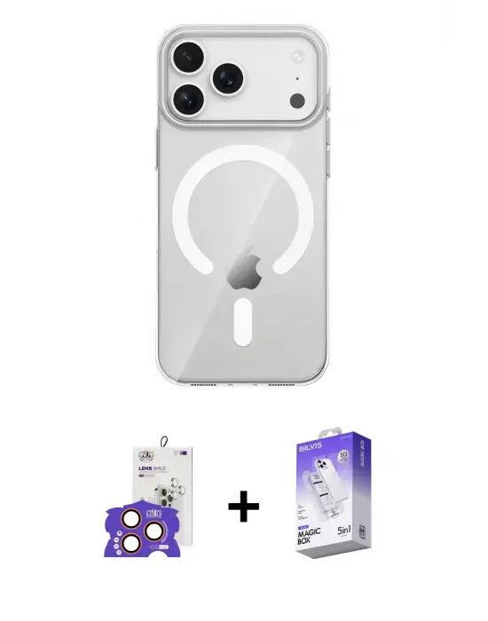 ieg™ iPhone 17 Pro Max Kılıf Pusula Form Özel Seri - Siyah Bilvis 5in1 3D Magic Cam Ekran Koruyucu + Bilvis Titan Kamera Lens - TU