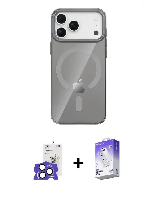 ieg™ iPhone 17 Pro Max Kılıf Pusula Form Özel Seri - Siyah Bilvis 5in1 3D Magic Cam Ekran Koruyucu + Bilvis Titan Kamera Lens - NLGY