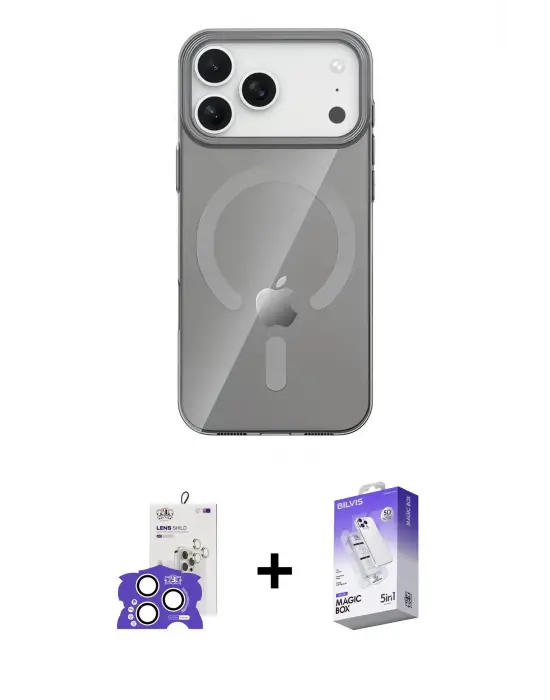 ieg™ iPhone 17 Pro Max Kılıf Pusula Form Özel Seri - Siyah Bilvis 5in1 3D Magic Cam Ekran Koruyucu + Bilvis Titan Kamera Lens - GS