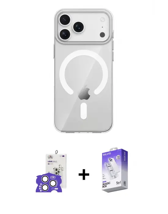 ieg™ iPhone 17 Pro Max Kılıf Pusula Form Özel Seri - Siyah Bilvis 5in1 3D Magic Cam Ekran Koruyucu + Bilvis Titan Kamera Lens - GS