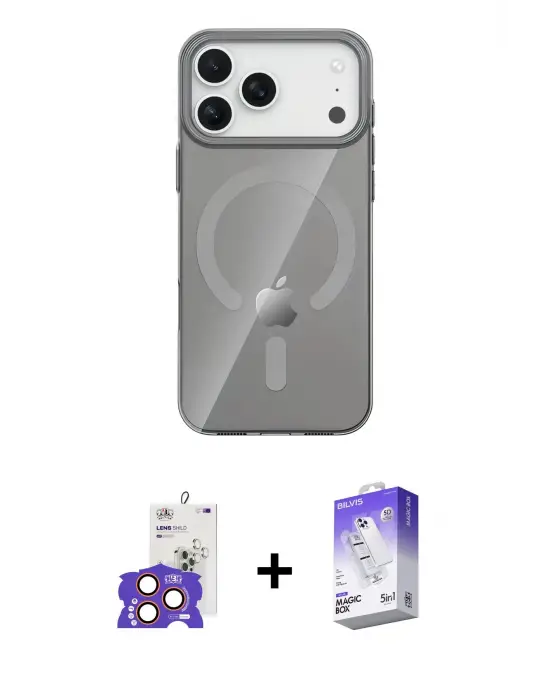 ieg™ iPhone 17 Pro Max Kılıf Pusula Form Özel Seri - Siyah Bilvis 5in1 3D Magic Cam Ekran Koruyucu + Bilvis Titan Kamera Lens - TU