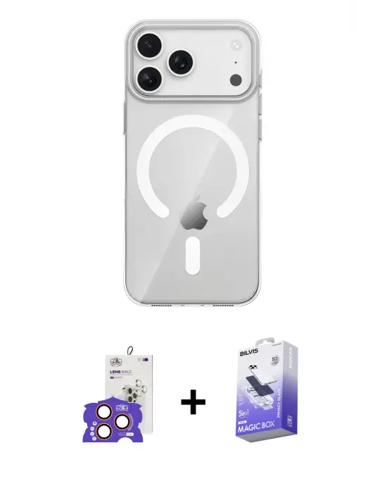 ieg™ iPhone 17 Pro Max Kılıf Pusula Form Özel Seri - Siyah Bilvis 5in1 5D Magic Hayalet Cam Ekran Koruyucu + Bilvis Titan Kamera Lens - TU