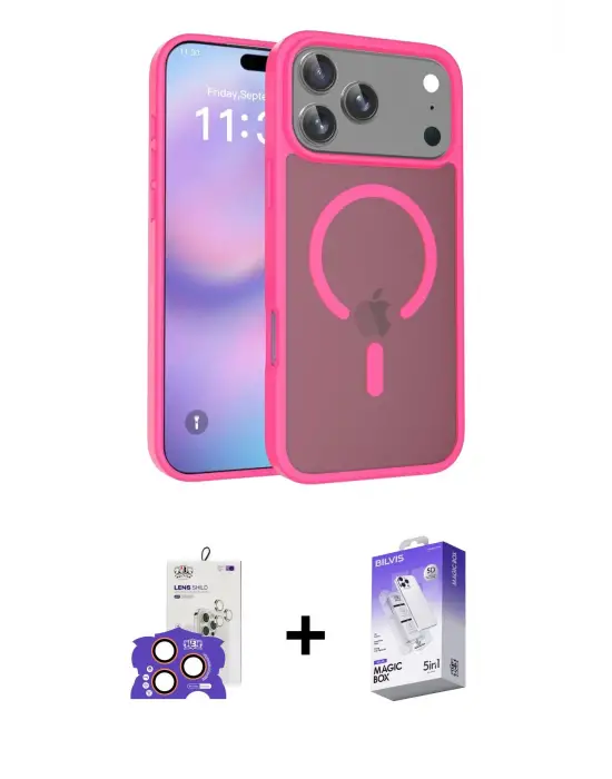ieg™ iPhone 17 Pro Max Kılıf Siluet Minimal Prime - Siyah Bilvis 5in1 3D Magic Cam Ekran Koruyucu + Bilvis Titan Kamera Lens - TU
