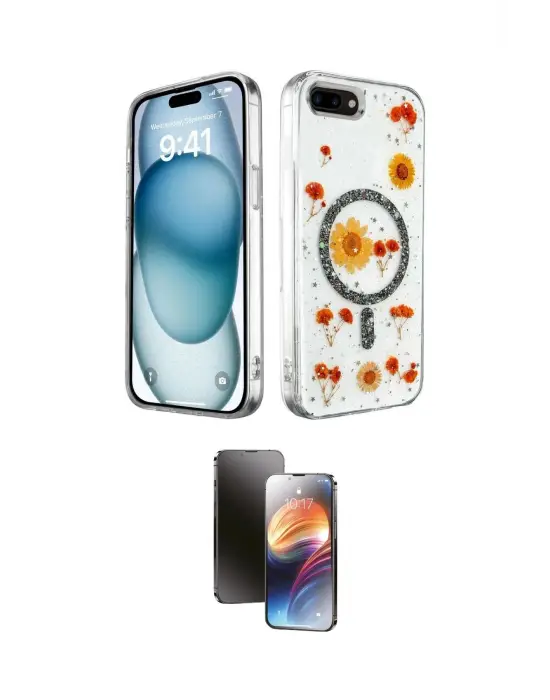 ieg™ iPhone 7 Plus Kılıf Kozmos Doku - Siyah 3D Antistatik Mat Seramik Nano Ekran Koruyucu