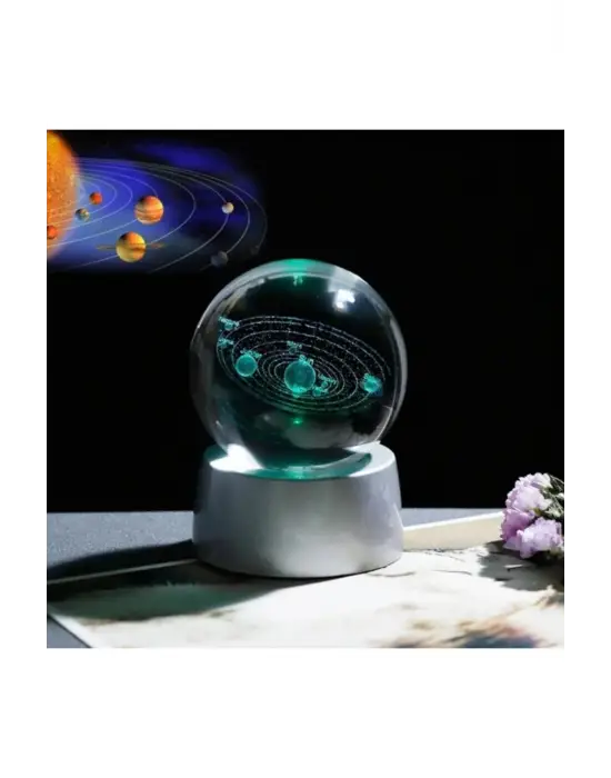 Işıklı Cam Küre Güneş Sistemi Saat Pilli