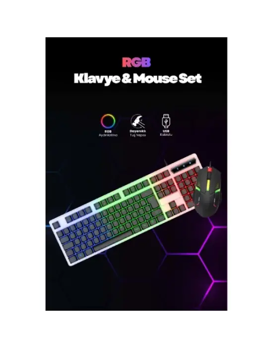 Kablolu Işıklı Gaming Standart Türkçe Q Klavye Ve Mouse Seti