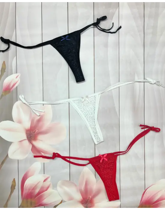Kadın 3lü Dantelli Yandan Bağlamalı Seksi Tanga IEG0054