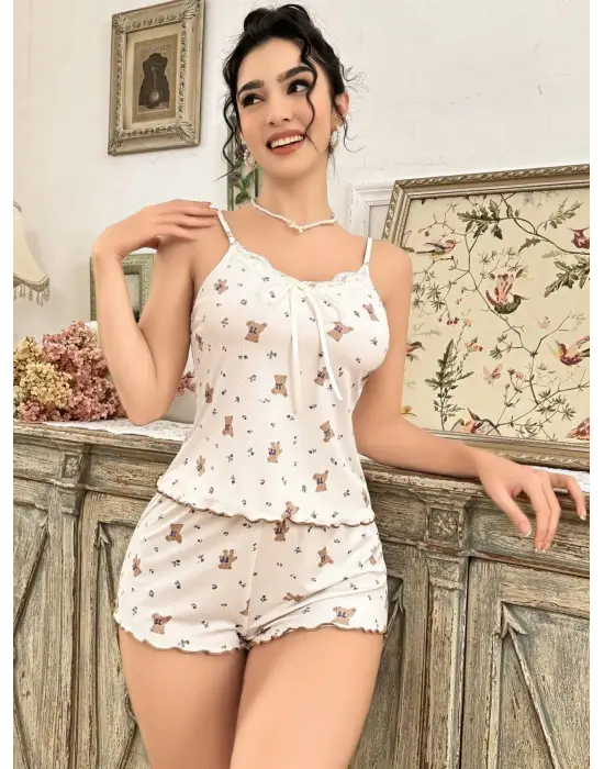 ieg™ Kadın Ayıcık Desenli Şortlu Pijama Takım 5179