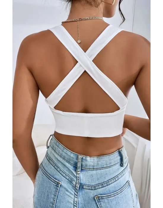ieg™ Kadın Siyah Çapraz Sırt Detaylı Şık Crop Top Büstiyer