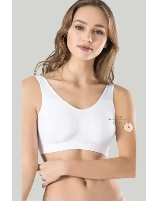 ieg™ Kadın Beyaz Kalın Askılı Çıkarılabilir Pedli Örme Seamless Dikişsiz Basic Büstiyer