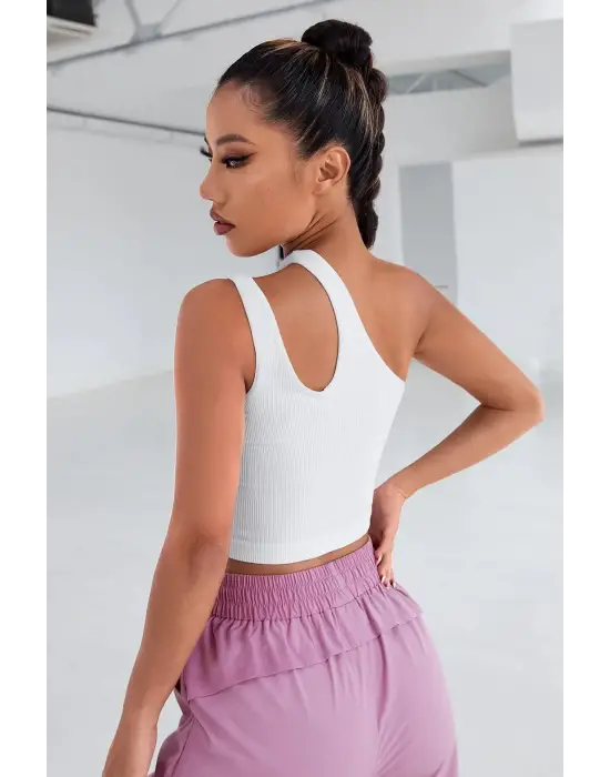 ieg™ Kadın Beyaz Tek Omuz Cut Out Detaylı Crop Top Bluz