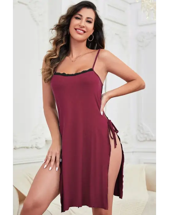 ieg™ Kadın Siyah Cut Out Detaylı Yırtmaçlı Sexy Gecelik