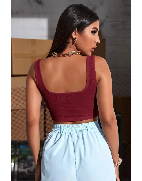 ieg™ Kadın Bordo Kalın Askılı Crop Top Büstiyer