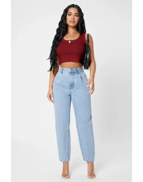 ieg™ Kadın Bordo Kare Yaka Crop Top Bluz