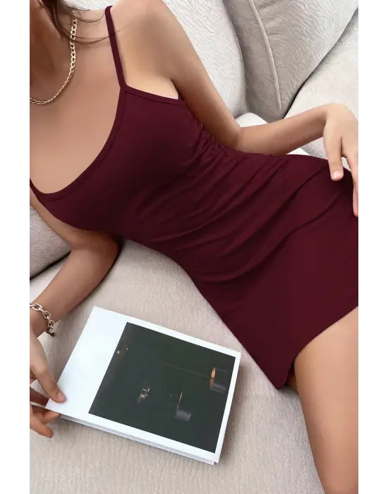 ieg™ Kadın Bordo Sırt Kısmı Komple Dantelli Mini Gecelik