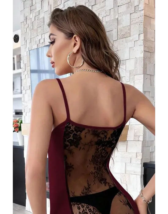ieg™ Kadın Bordo Sırt Kısmı Komple Dantelli Mini Gecelik