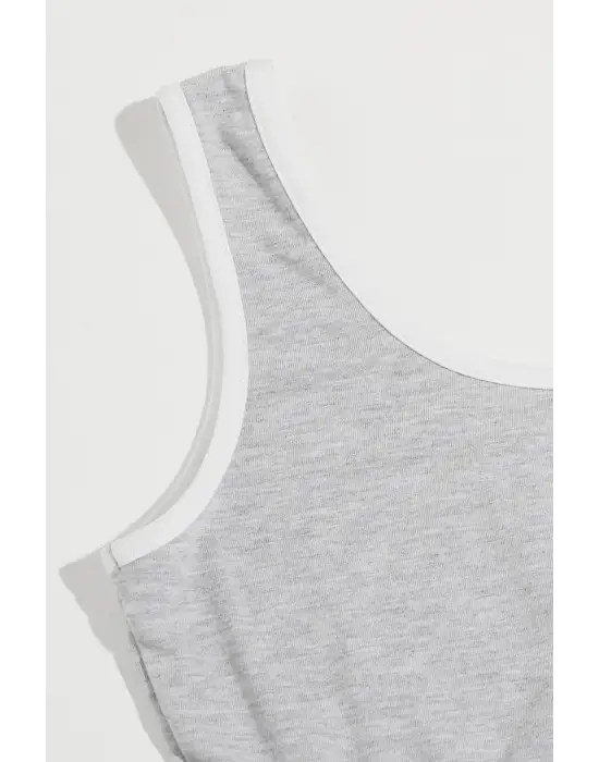 ieg™ Kadın Gri Askılı Crop Top ve Şortlu Gecelik Takım