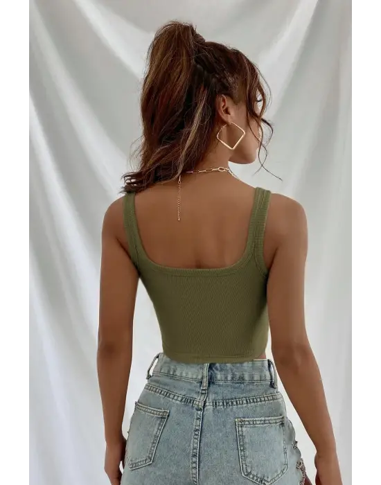 ieg™ Kadın Haki Yeşili Kalın Askılı Crop Top Büstiyer