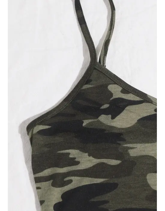 ieg™ Kadın Kamuflaj Desenli Askılı Crop Top ve Şortlu Gecelik Takım
